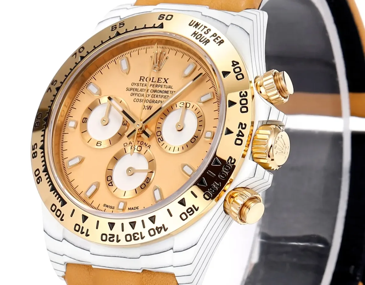 Rolex Daytona Carbon Fiber Custom Edition - Champagne Dial, Brown Strap, Enhanced Night Glow Case by VSF Watches Official Store