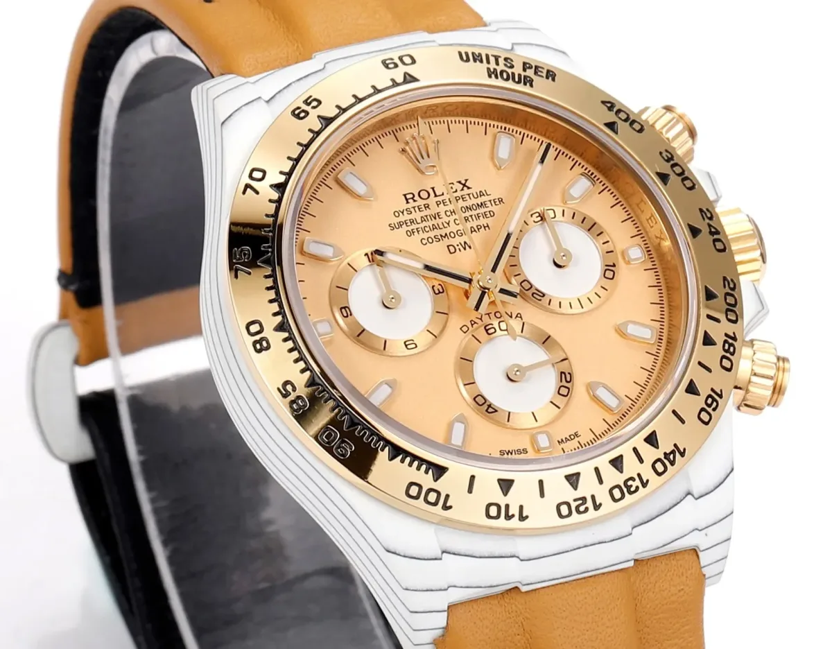 Rolex Daytona Carbon Fiber Custom Edition - Champagne Dial, Brown Strap, Enhanced Night Glow Case by VSF Watches Official Store