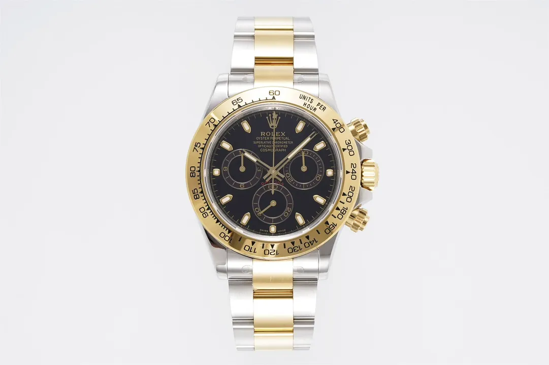 Rolex Daytona 4130 - Two-Tone Gold/Steel, Black Dial,  Luxury Chronograph Watch