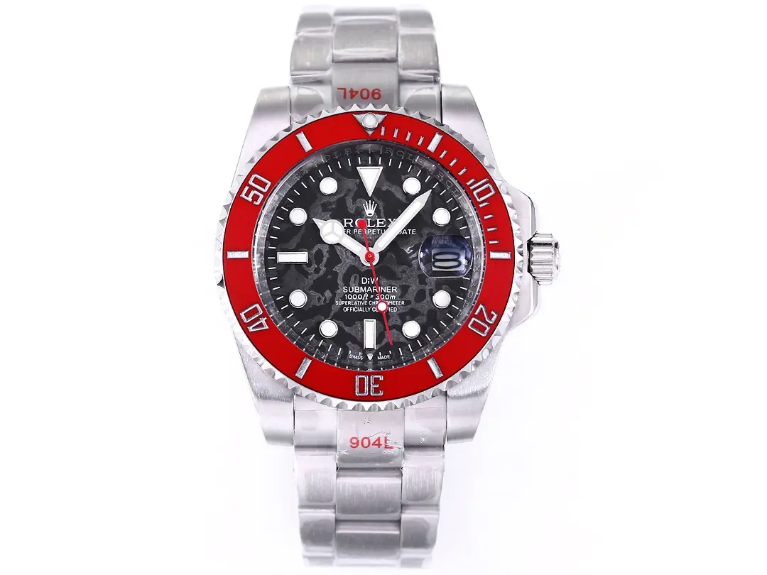 Rolex Submariner PARAKEET - Custom Black Gradient Green Dial with Red Bezel - 904L Stainless Steel by VSF Watches Official Store