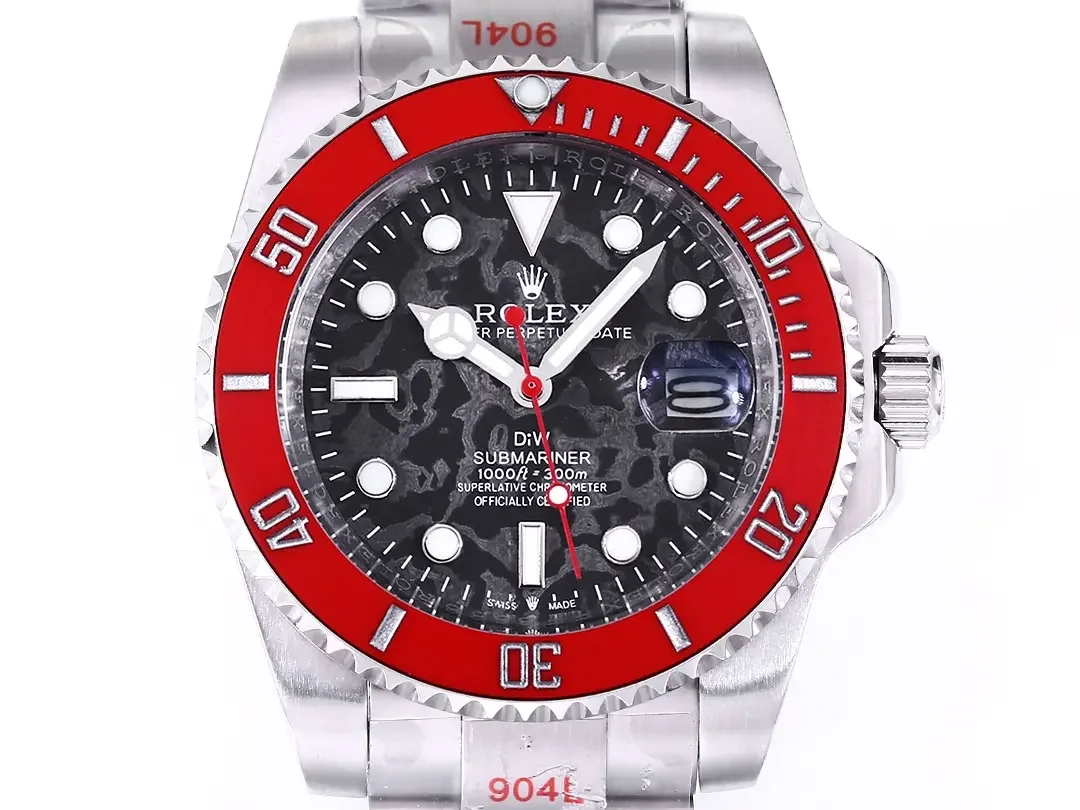 Rolex Submariner PARAKEET - Custom Black Gradient Green Dial with Red Bezel - 904L Stainless Steel by VSF Watches Official Store