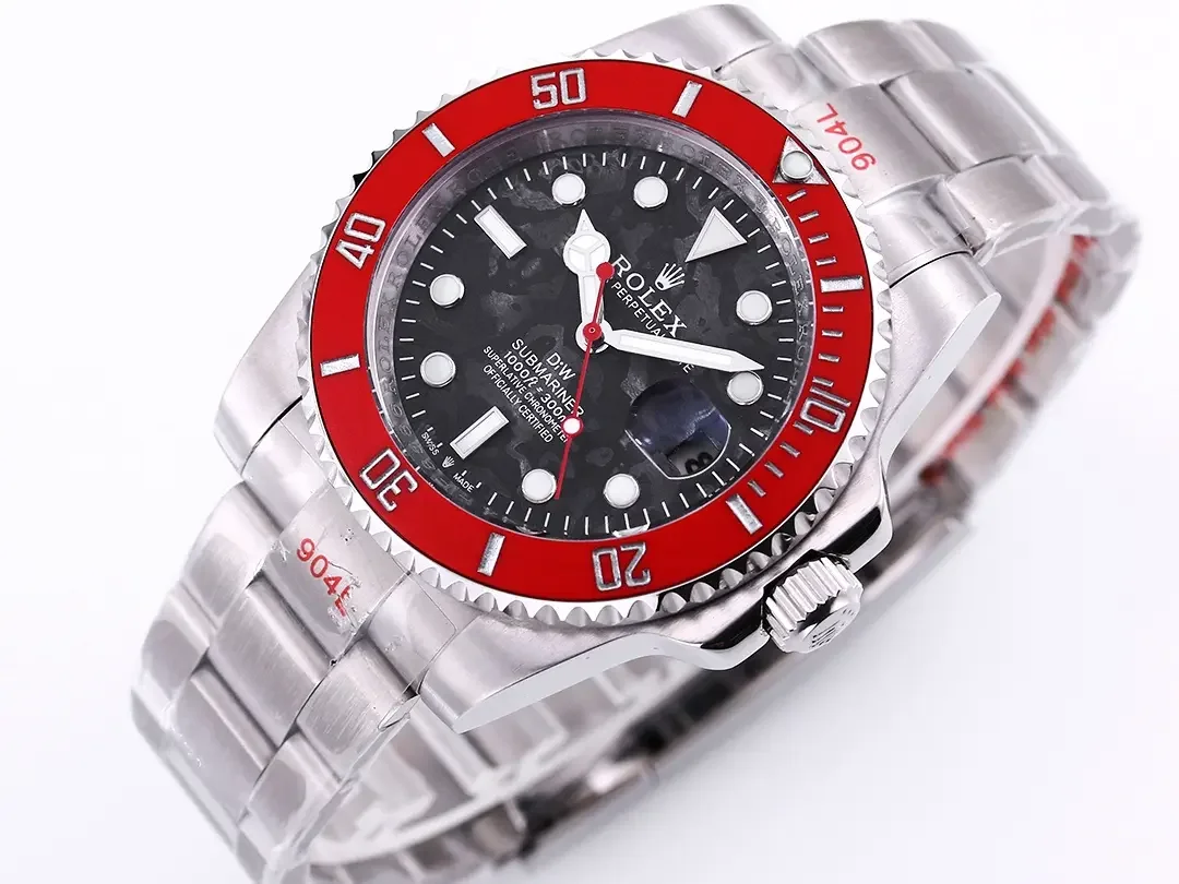 Rolex Submariner PARAKEET - Custom Black Gradient Green Dial with Red Bezel - 904L Stainless Steel by VSF Watches Official Store
