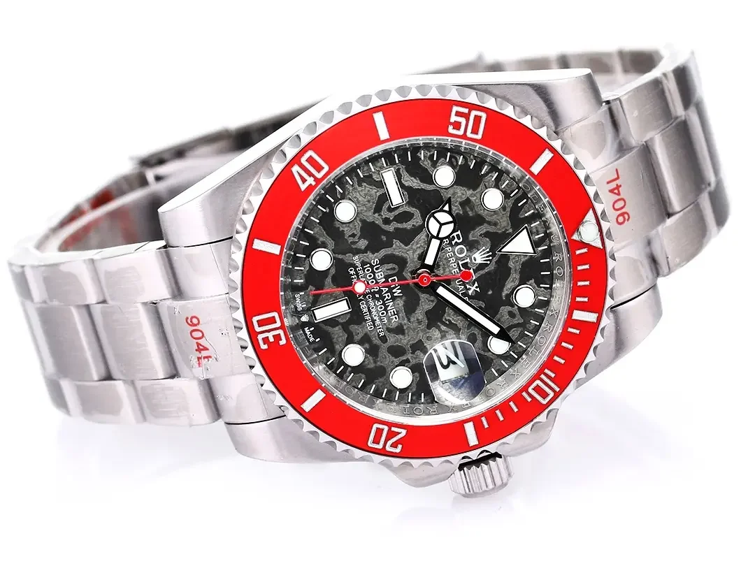 Rolex Submariner PARAKEET - Custom Black Gradient Green Dial with Red Bezel - 904L Stainless Steel by VSF Watches Official Store