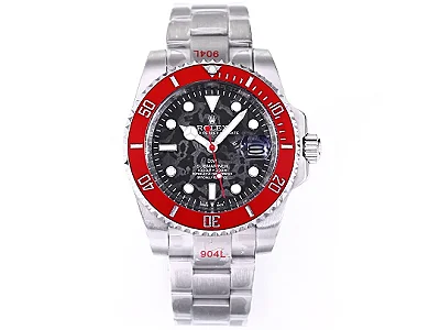 Rolex Submariner PARAKEET - Custom Black Gradient Green Dial with Red Bezel - 904L Stainless Steel by VSF Watches Official Store
