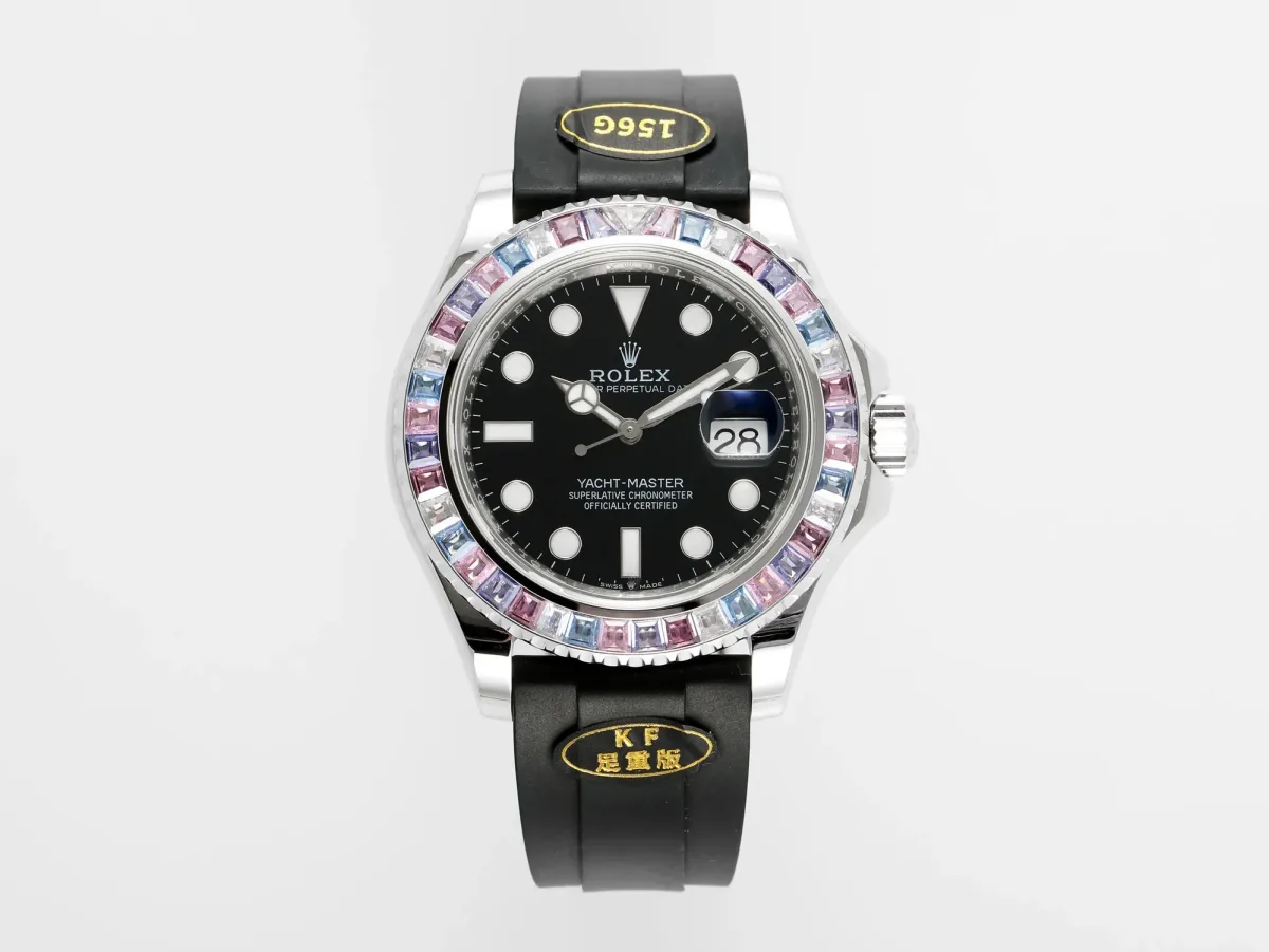 Rolex Yacht-Master "Heavy Edition" - Black Dial with Rainbow Bezel, Rubber Strap &amp; Premium Quality Craftsmanship