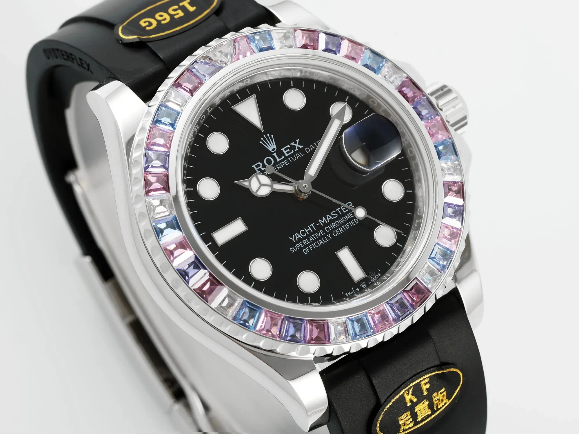Rolex Yacht-Master "Heavy Edition" - Black Dial with Rainbow Bezel, Rubber Strap &amp; Premium Quality Craftsmanship