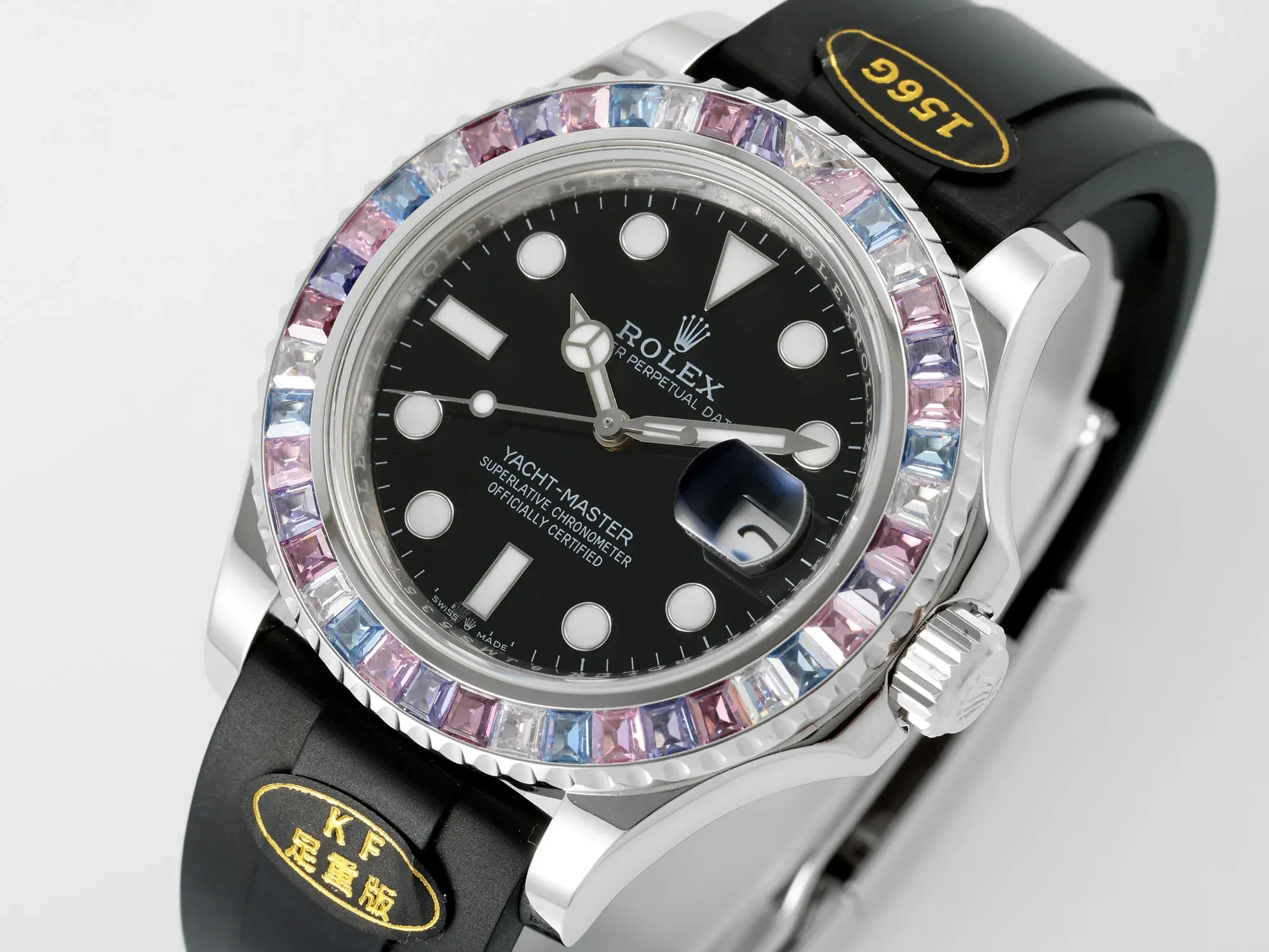 Rolex Yacht-Master "Heavy Edition" - Black Dial with Rainbow Bezel, Rubber Strap &amp; Premium Quality Craftsmanship