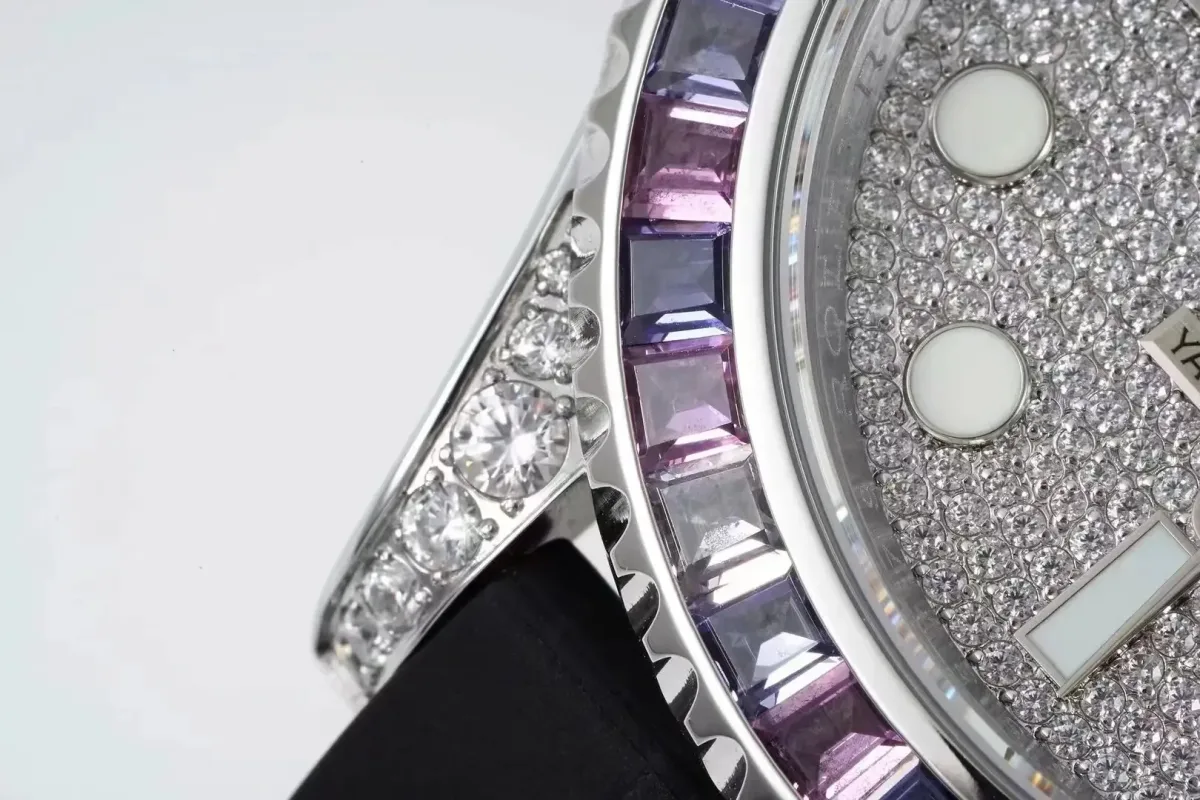 Rolex Yacht-Master 42mm Platinum Case Watch with Diamond &amp; Amethyst Bezel and Black Rubber Strap