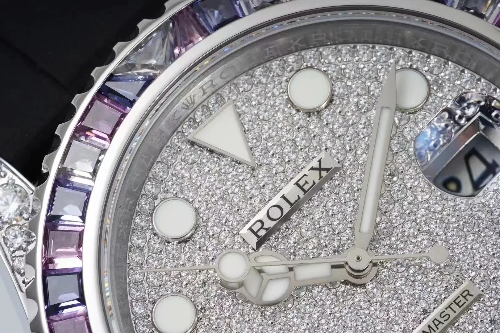 Rolex Yacht-Master 42mm Platinum Case Watch with Diamond &amp; Amethyst Bezel and Black Rubber Strap