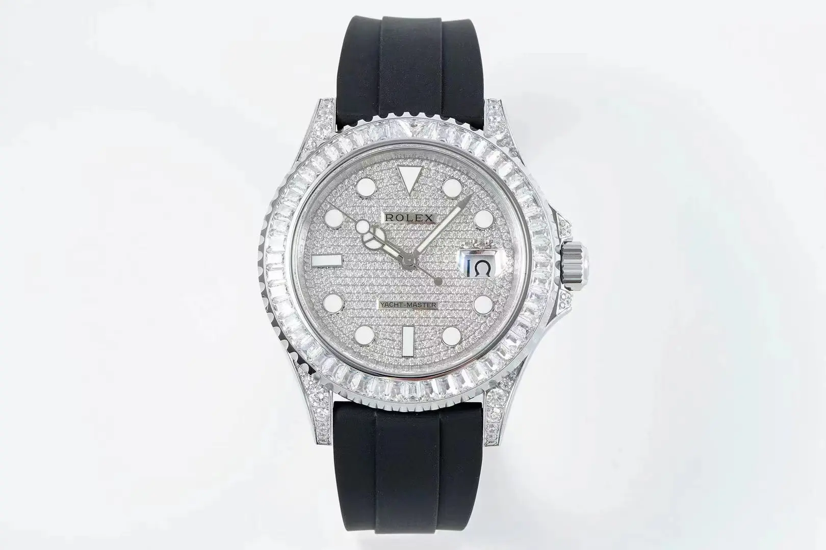 Rolex Yacht-Master 42mm Diamond Set Watch - Silver Dial with Black Rubber Strap