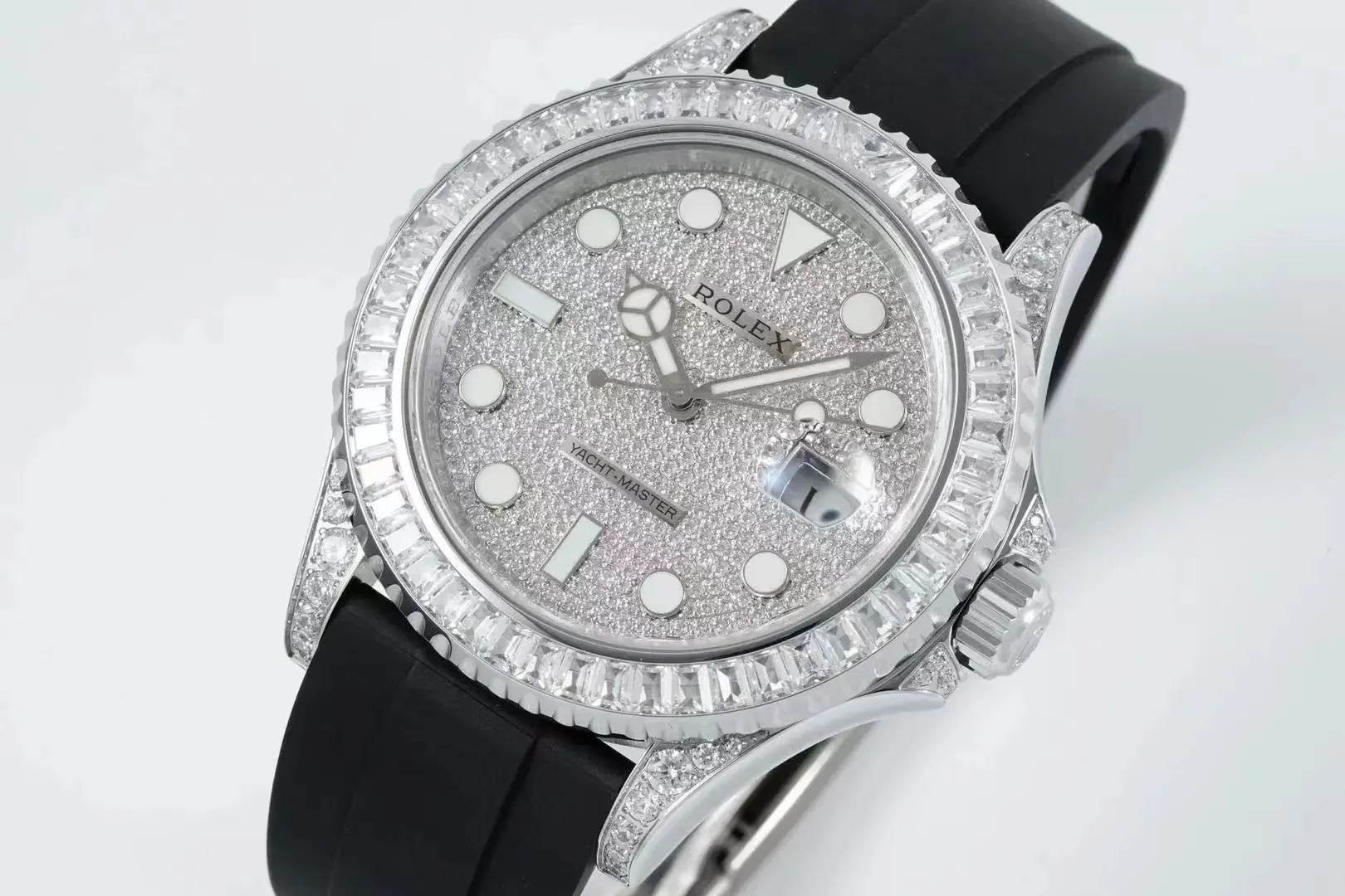 Rolex Yacht-Master 42mm Diamond Set Watch - Silver Dial with Black Rubber Strap
