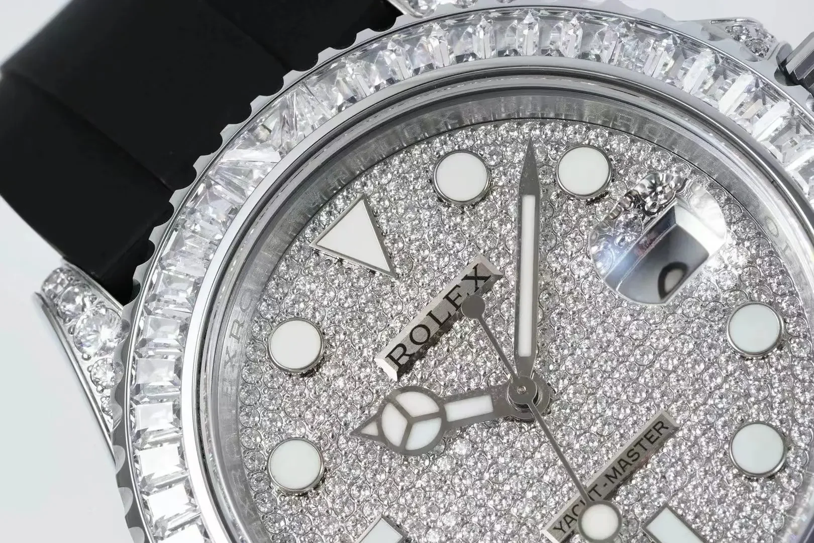 Rolex Yacht-Master 42mm Diamond Set Watch - Silver Dial with Black Rubber Strap