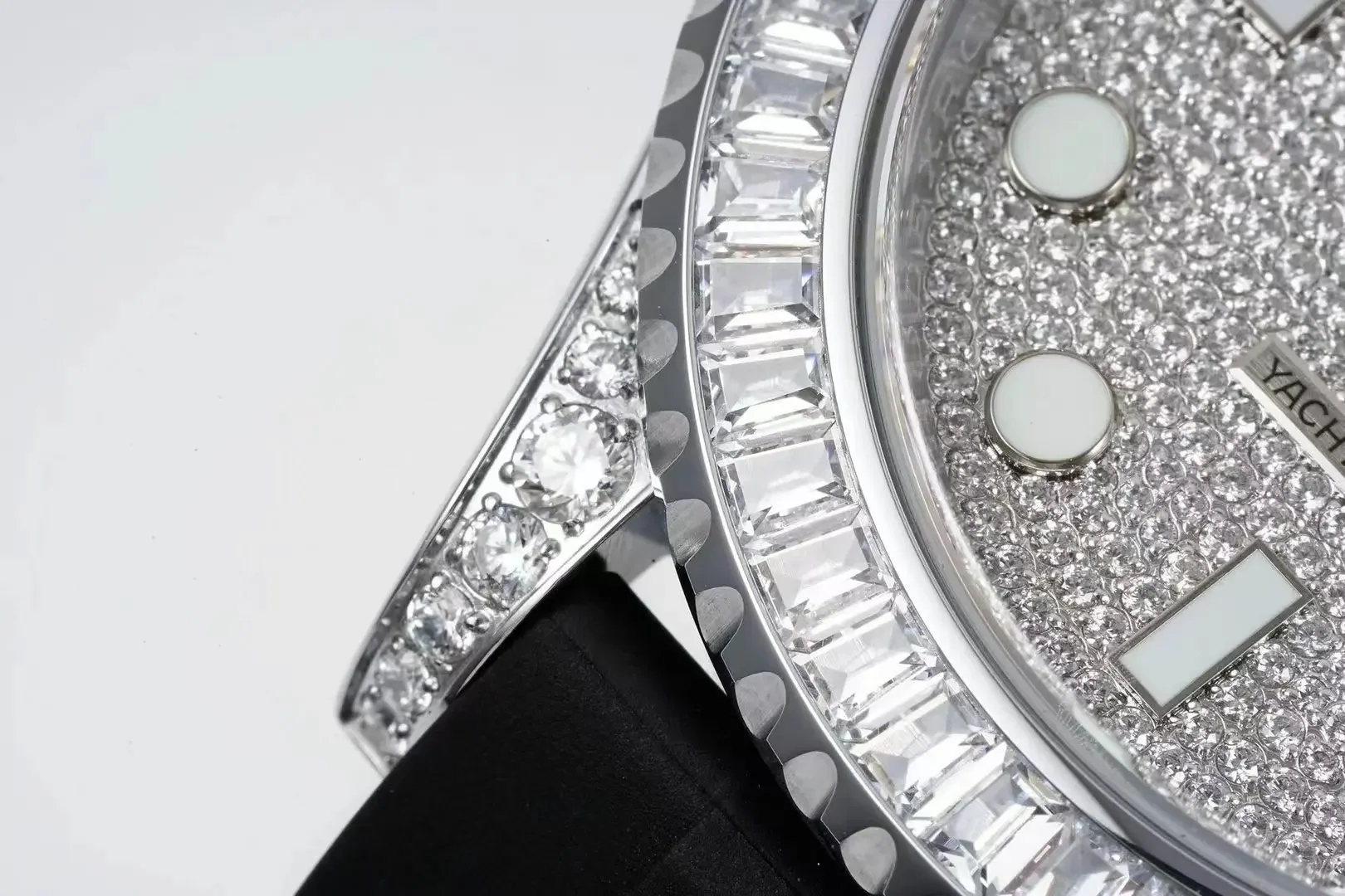 Rolex Yacht-Master 42mm Diamond Set Watch - Silver Dial with Black Rubber Strap