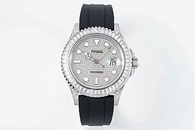 Rolex Yacht-Master 42mm Diamond Set Watch - Silver Dial with Black Rubber Strap