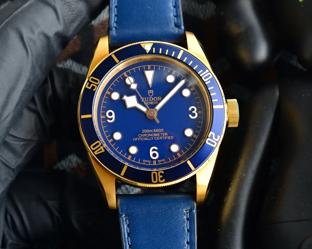 Tudor Black Bay 58 Blue Dial Gold-Tone Case Men's Diver Watch with Navy Leather Strap