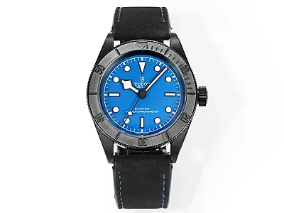 Tudor Black Bay Blue Dial Automatic Diver's Watch with Black Leather Strap