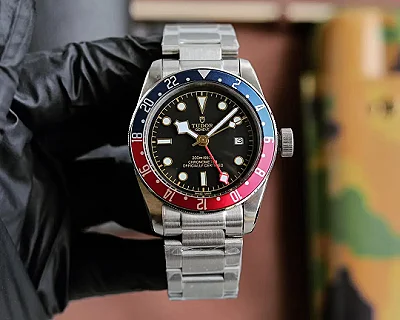 ZF Factory Tudor Black Bay GMT Automatic Men's Watch with Pepsi Red-Blue Bezel, Black Dial, and Stainless Steel Bracelet