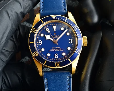 ZF Factory Tudor Black Bay 58 Blue Dial Gold-Tone Case Men's Diver Watch with Navy Leather Strap