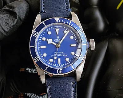 ZF Factory Tudor Black Bay Fifty-Eight Blue Dial Automatic Dive Watch with Navy Leather Strap and Stainless Steel Case