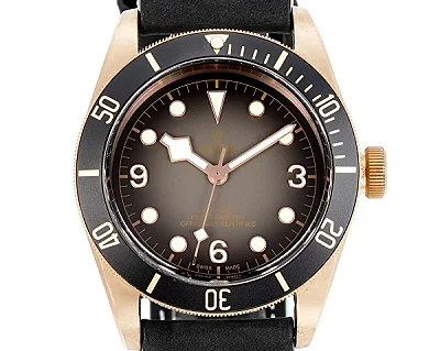 ZF Factory Tudor Black Bay Bronze Automatic Diver's Watch with Black Dial, Rotating Bezel, and Black Leather Strap
