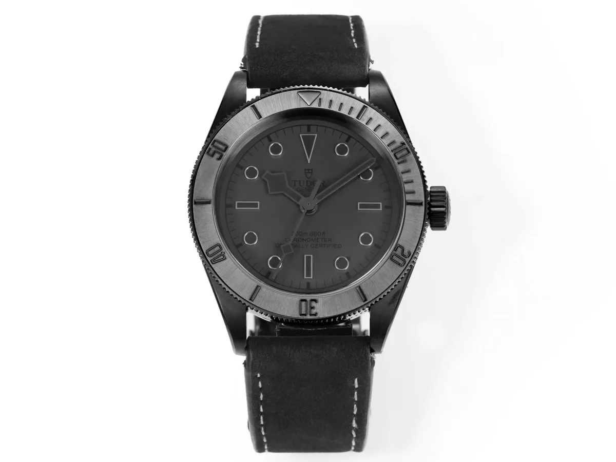 ZF Factory Tudor Black Bay Fifty-Eight Automatic Men's Dive Watch - Black Dial, Matte Black Bezel, Black Leather Strap