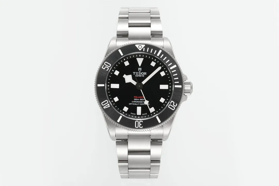 ZF Factory Tudor Pelagos Automatic Black Dial Titanium Diver's Watch with Silver Metal Bracelet
