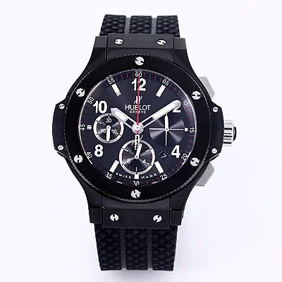 APS Factory HUBLOT Big Bang 44mm Black Ceramic Chronograph Watch with Rubber Strap - Super Clone Edition