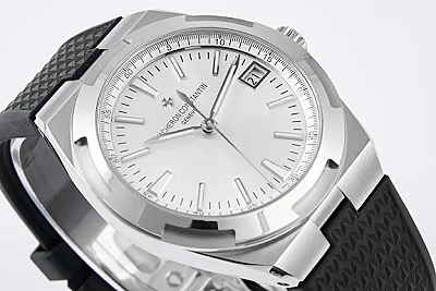 8F Factory Vacheron Constantin Overseas 4500V Series - Silver Dial with Black Rubber Strap - Luxury Steel Super Clone Watch - Best Replica Quality