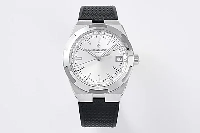 TWA Factory Vacheron Constantin Overseas 4500V Series - Silver Dial with Black Rubber Strap - Luxury Steel Super Clone Watch - Best Replica Quality