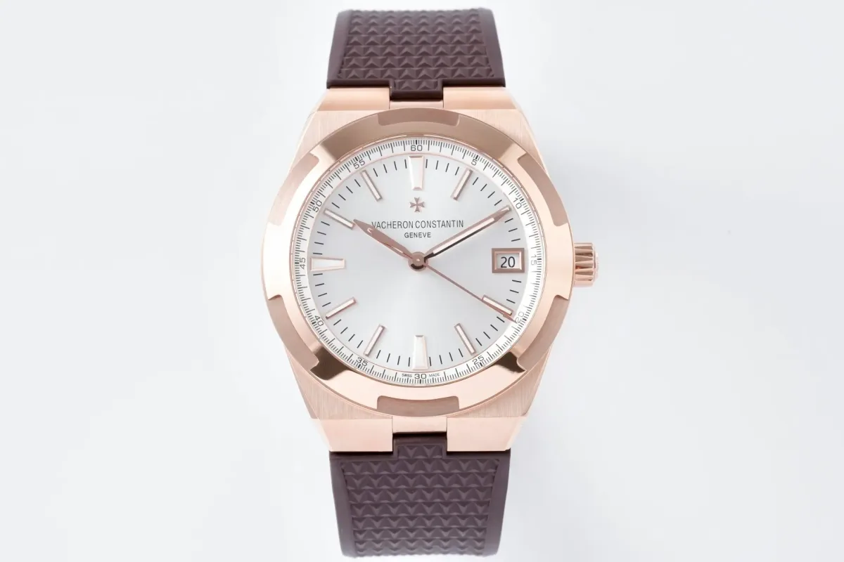 8F Factory Vacheron Constantin Overseas 4500V Series - Rose Gold Case, Brown Rubber Strap, Luxury Automatic Super Clone Watch - Best Replica Quality