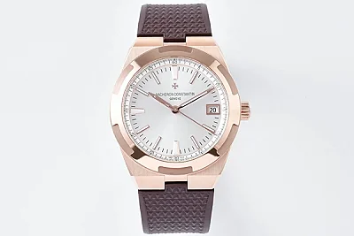 8F Factory Vacheron Constantin Overseas 4500V Series - Rose Gold Case, Brown Rubber Strap, Luxury Automatic Super Clone Watch - Best Replica Quality
