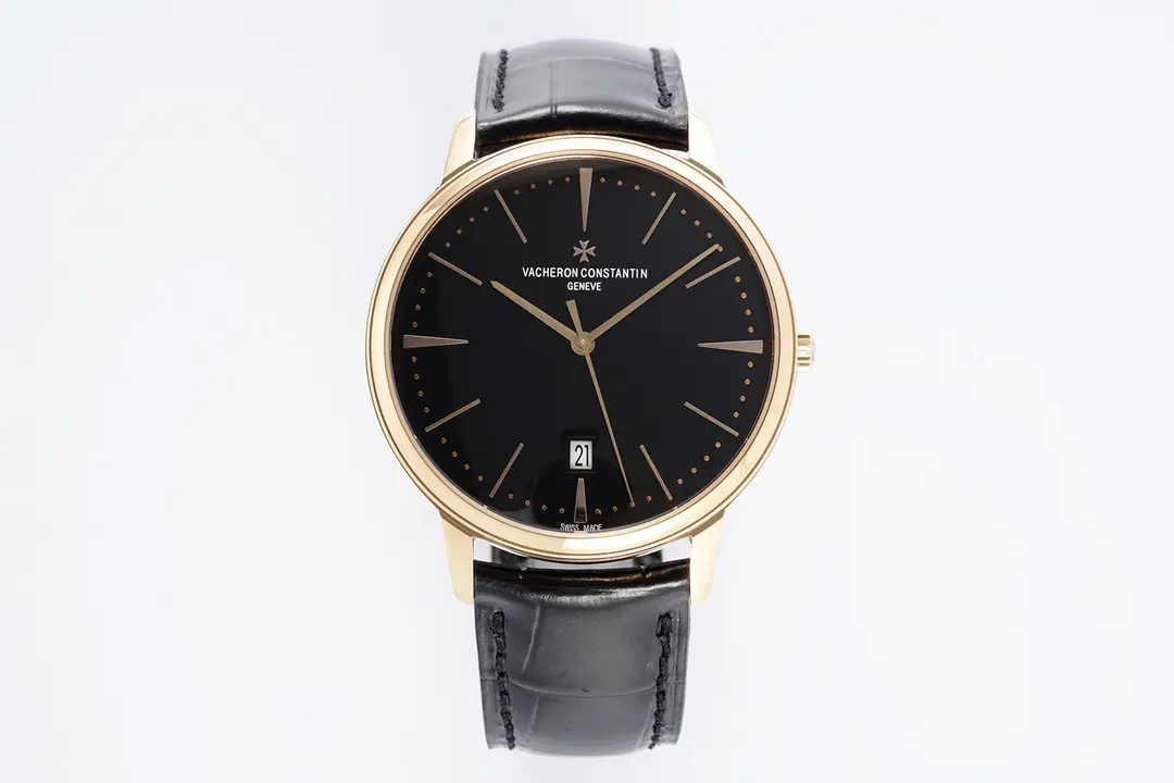 TWA Factory Vacheron Constantin Patrimony 85180 Series Watch - Rose Gold Case, Black Dial, Leather Strap, 40MM, Best Super Clone Quality