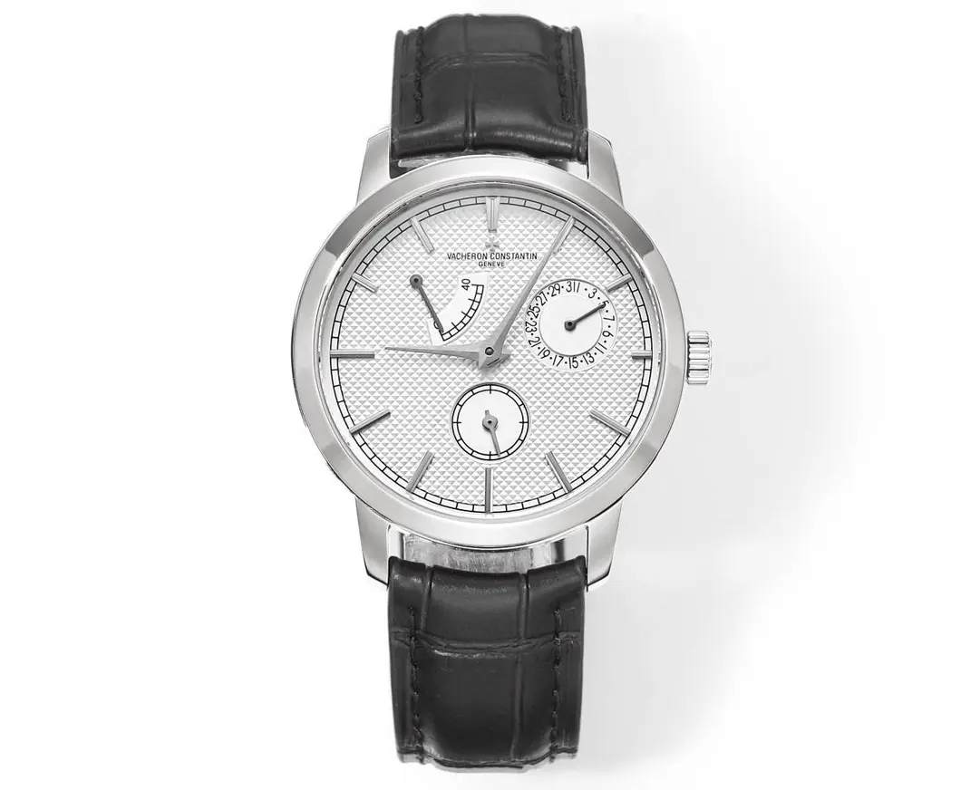 8F Factory Vacheron Constantin Traditionnelle 83520/000R-9909 Mechanical Watch - Silver Dial, Black Leather Strap, Multi-Function Automatic Super Clone Watch, Best Replica Quality
