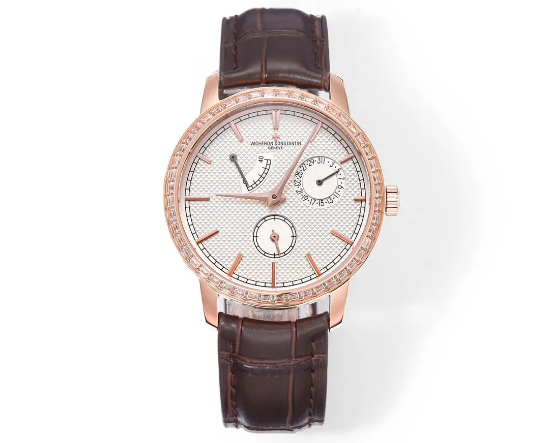 GS Factory Vacheron Constantin Traditionnelle 83520/000R-9909 Mechanical Watch - Rose Gold, Brown Leather Strap, Multi-Function Dial, Top Super Clone Watch